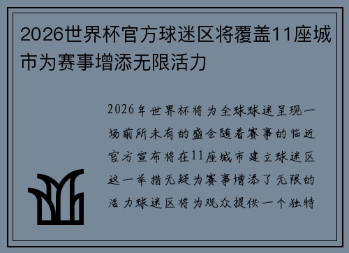 2026世界杯官方球迷区将覆盖11座城市为赛事增添无限活力
