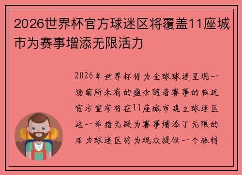 2026世界杯官方球迷区将覆盖11座城市为赛事增添无限活力